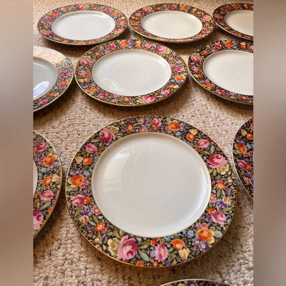 Vintage Rosenthal Bavaria Chintz Floral Gold Band Fine China - 6 Dinner Plates